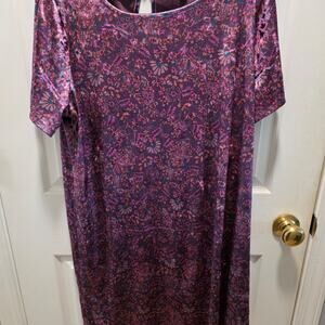 Lucky Brand XL Purple Paisley Velvet Short Sleeve T-Shirt Dress Keyhole Back